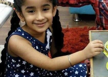 Ananya Kolvankar in navy blue star-printed frock