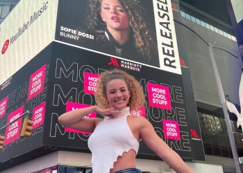 Sofie Dossi in front of Billboard