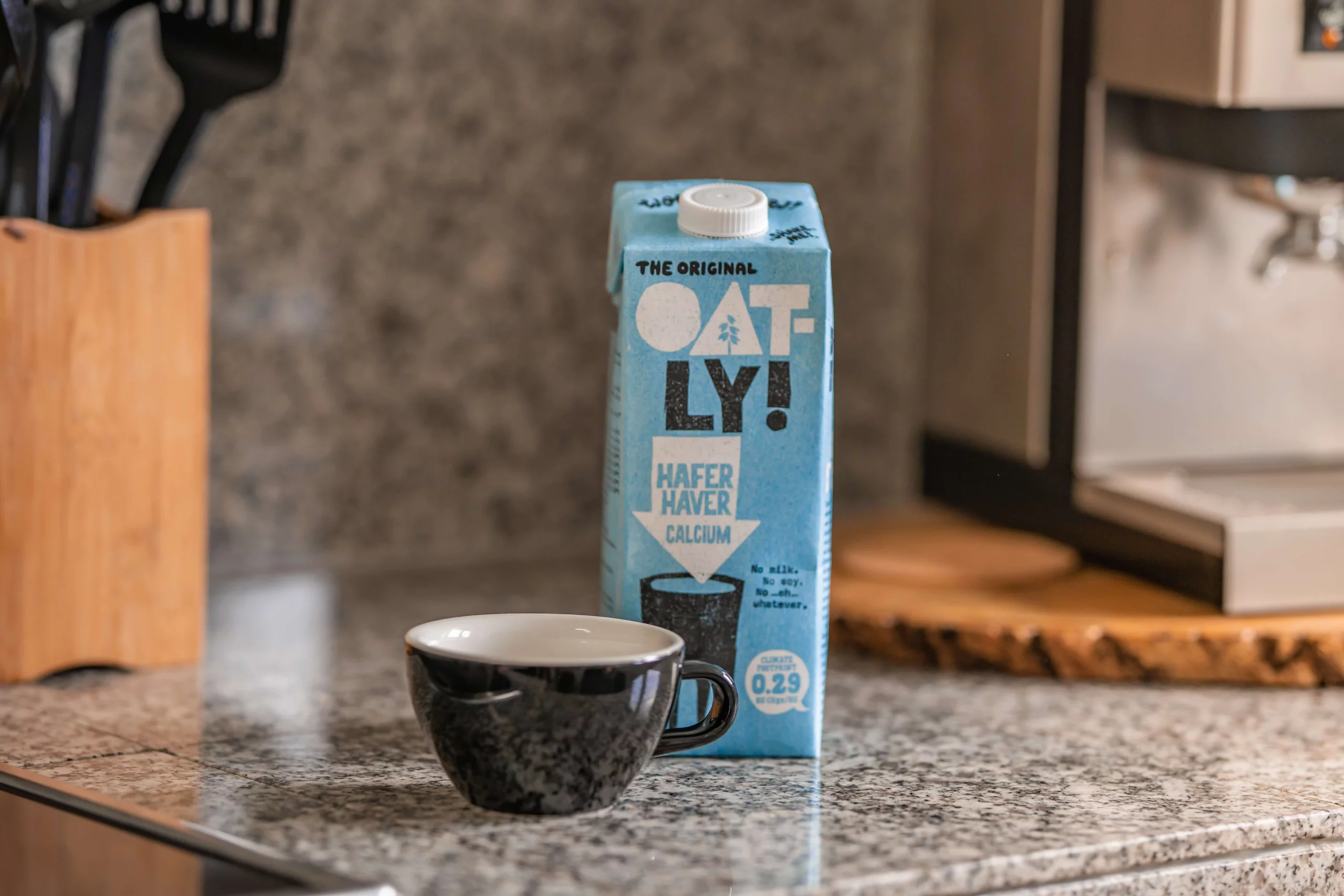 Oat milk packing on a table top