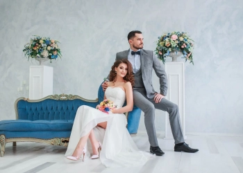 a couple in wedding outfit