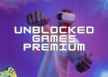 A guy playing using VR in the background and a text on the image spelled Unblocked Games Premium