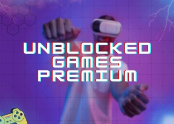A guy playing using VR in the background and a text on the image spelled Unblocked Games Premium